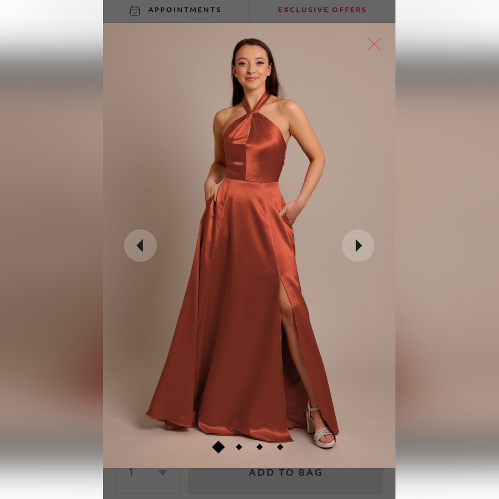 David's Bridal High Neck Bridesmaid Dress Cinnamon Size 6